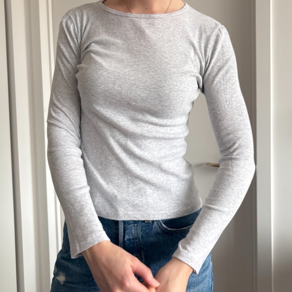 Brandy Melville Gray Fitted Long Sleeve Tee